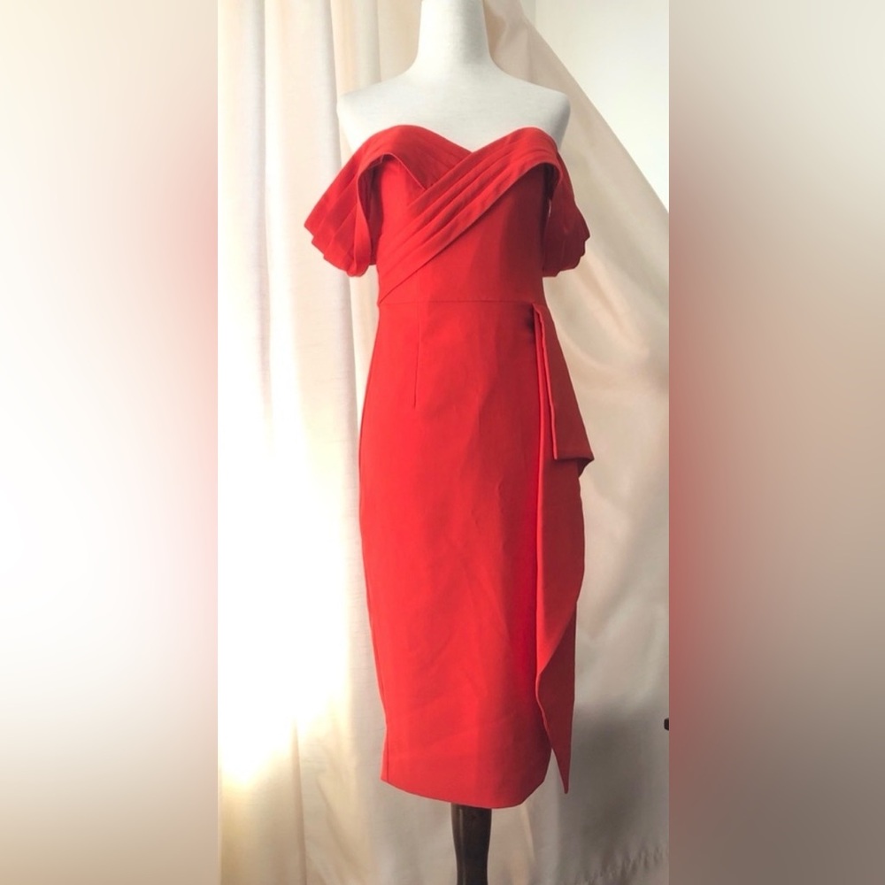 Lavish Alice One Shoulder Coral Red cocktail Dress - Picture 3 of 12